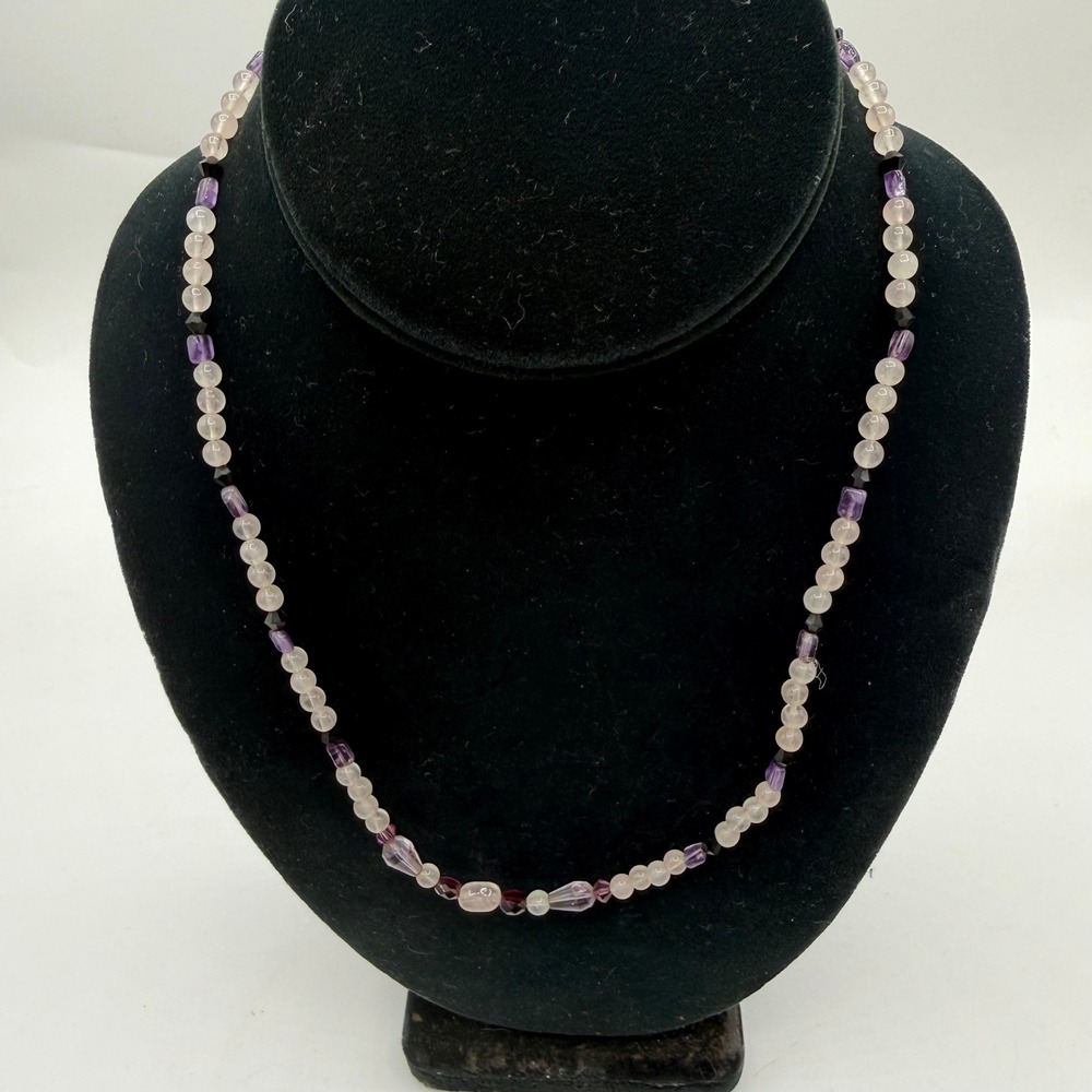 Rose Quartz and Amethyst Beaded‎ Necklace Pink Purple Gemstone 18 Inch Boho